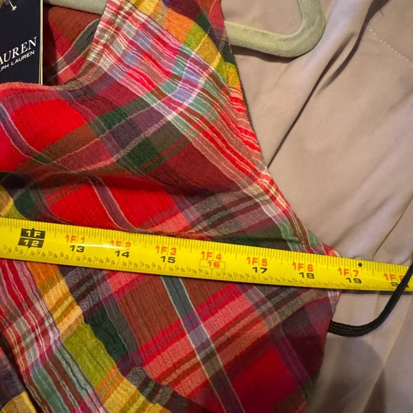 Ralph Lauren plaid crinkle, cotton sleeveless wrap dress size 12 - Picture 7 of 11